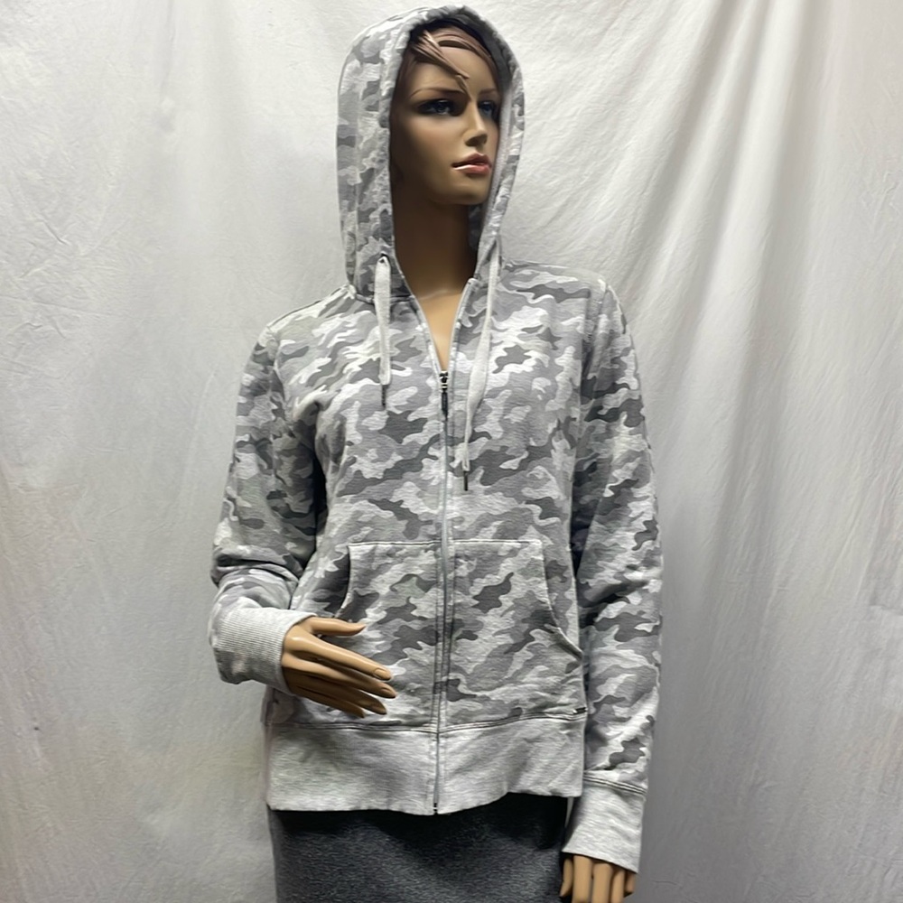Eddie Bauer Gray & White Camo Full Zipper Hoodie Sweatshirt